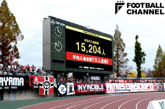 2016シーズン、ホーム平均入場者数1万人突破を達成したファジアーノ岡山