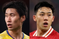 リバプールに所属するサッカー日本代表MF遠藤航とクリスタル・パレスに所属するMF鎌田大地