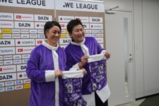 WEリーグ年内ラストマッチをPRする元なでしこジャパン 海堀あゆみ 近賀ゆかり