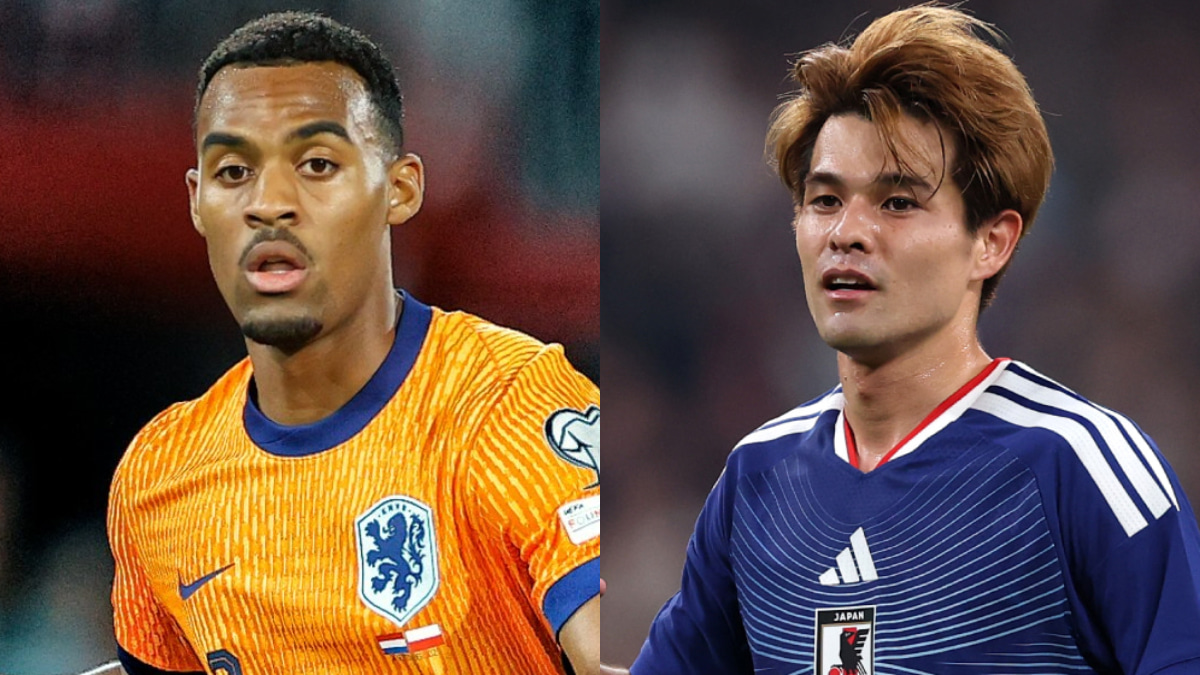 オランダ代表MFライアン・フラーフェンベルフと、日本代表、佐野海舟