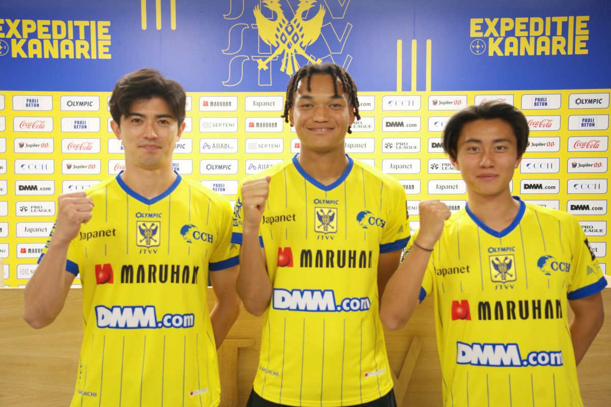 シント=トロイデンVV(STVV)2026-2027シーズン始動記者会見より 左から谷口彰悟選手/石渡ネルソン選手/荒木遼太郎選手