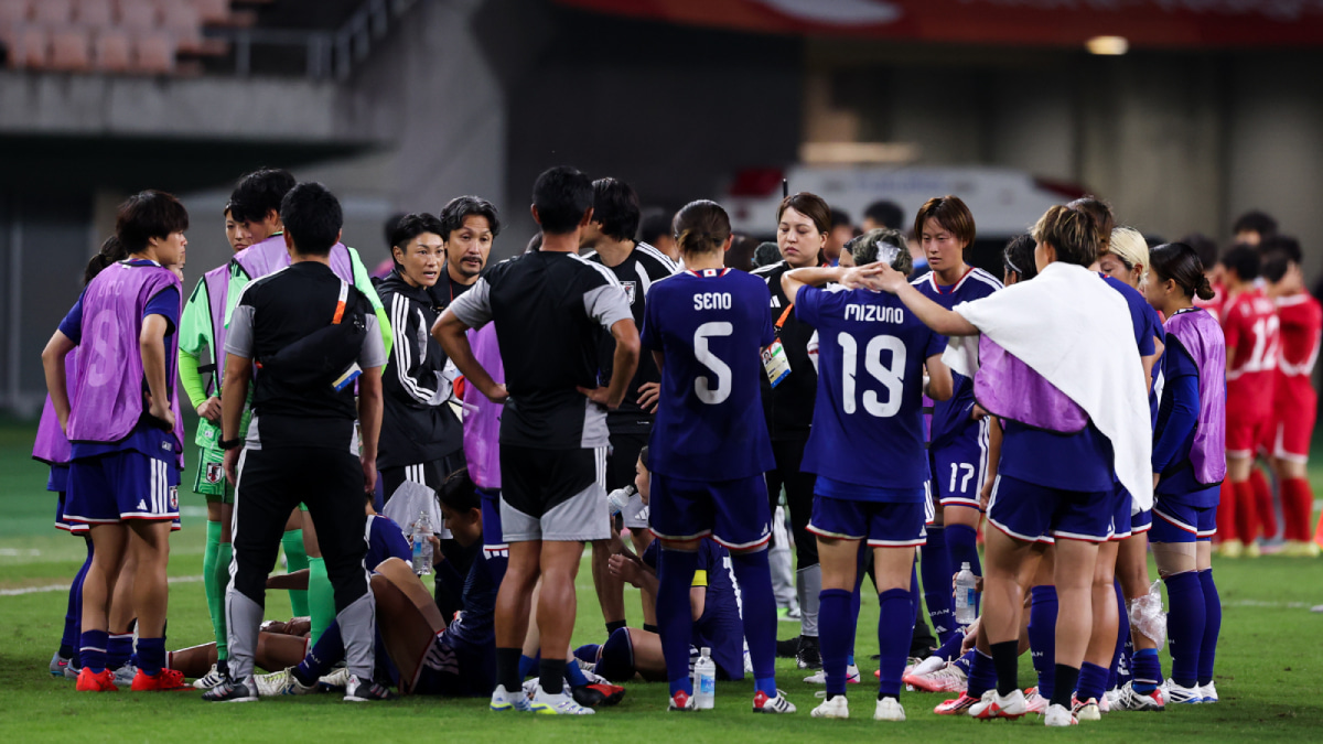 アジア競技大会決勝 vs北朝鮮 PK戦前に円陣を組むなでしこジャパン
